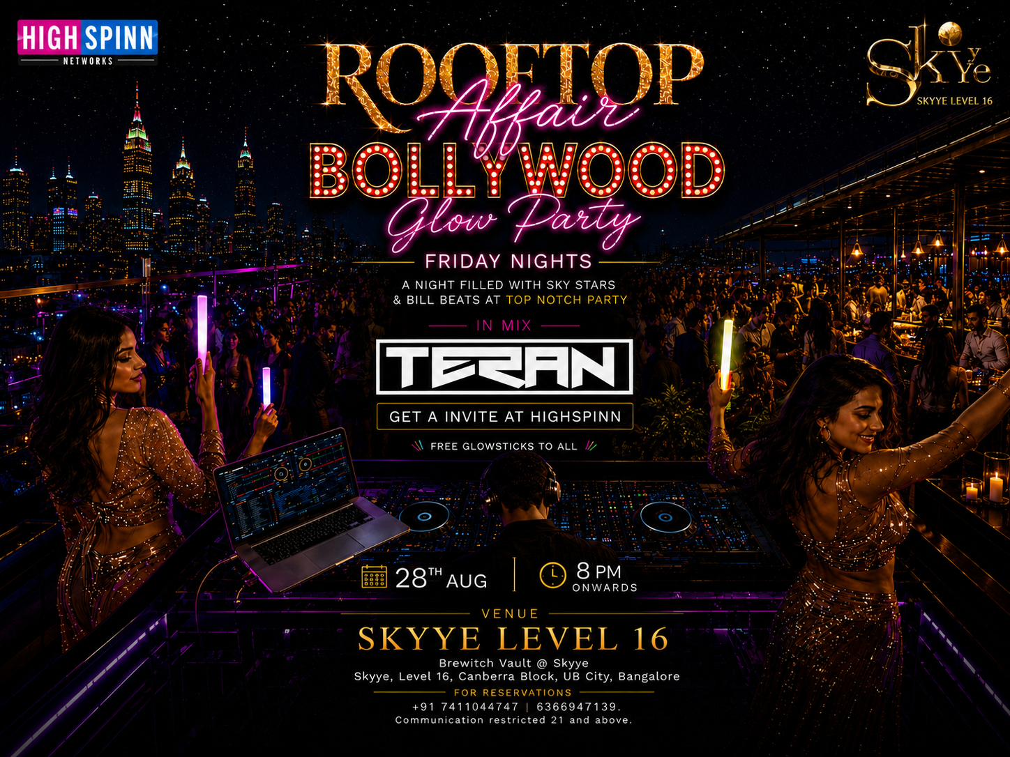 FRIDAY ROOFTOP AFFAIR BOLLYWOOD GLOW PARTY AT SKYEE