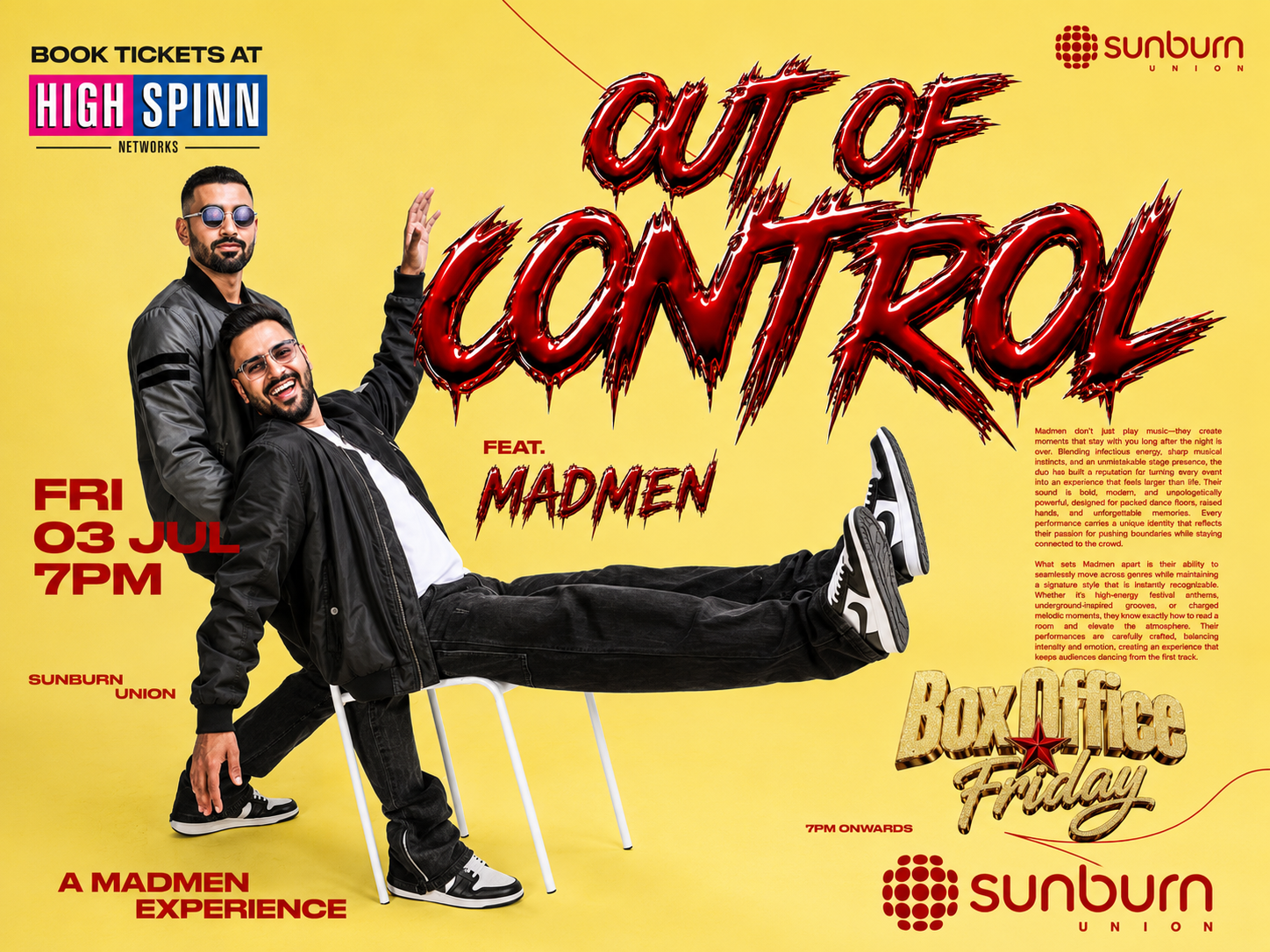 FRIDAY BOX OFFICE LADIES NIGHT DJ MADMEN AT SUNBURN UNION 